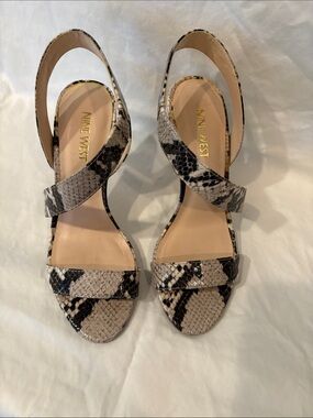 Nine West Snake-Print Slingback Heels in Beige and Black